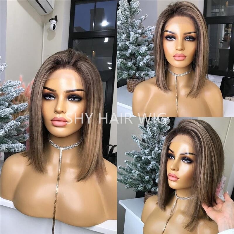 Ash Platinum Short Cheapest HD Blonde And Brown Glueless Human Hair Wigs 360 Full Lace Blonde Bob Frontal Wig