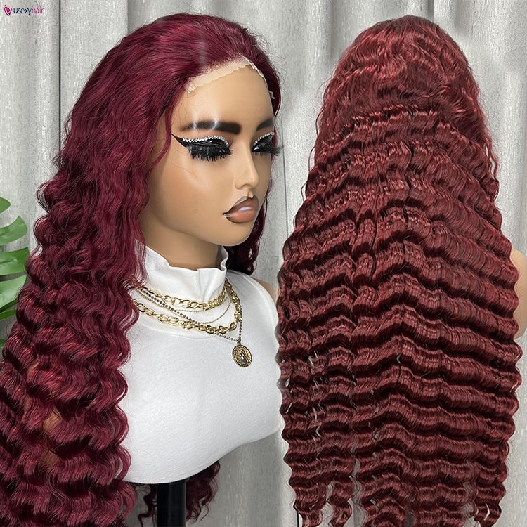40 Inch Deep Wave 99J Burgundy Lace Front Human Hair Wigs Curly Red 13x6 13x4 Lace Frontal Wig Closure Colored Wig