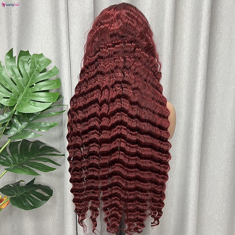 40 Inch Deep Wave 99J Burgundy Lace Front Human Hair Wigs Curly Red 13x6 13x4 Lace Frontal Wig Closure Colored Wig