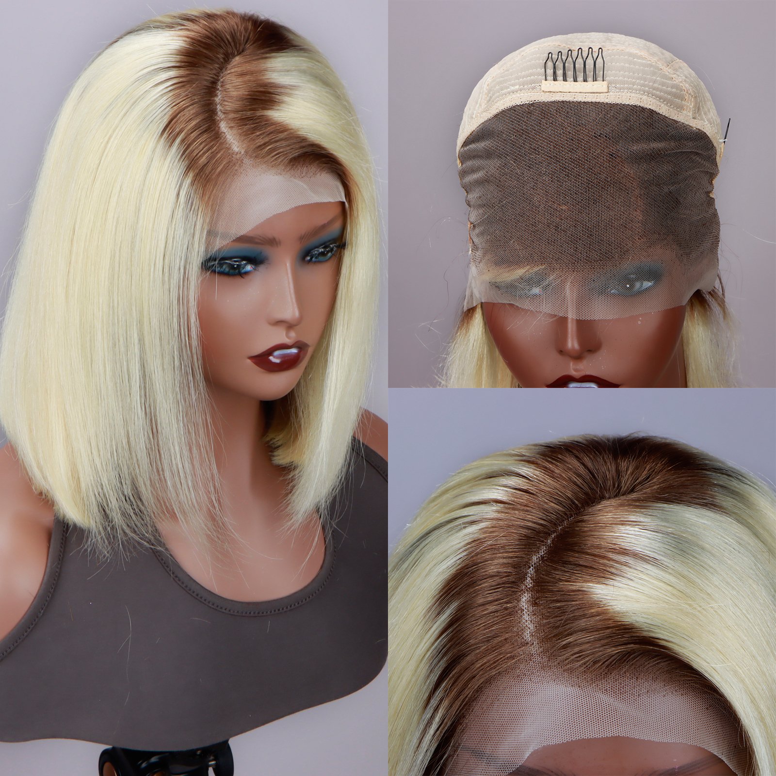 613 Brown Roots Frontal Wig Human Hair Blonde Beauty Store Hair Lace Bob Wig Thick Natural Lace 27 Piece 100 Raw Human Hair Wigs