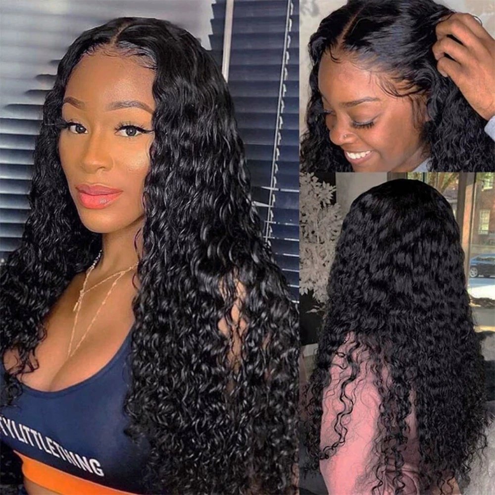 Human hair water wave lace front wig perruque avec lace sans colle deep roll HD transparent lace no cheical wigs bone