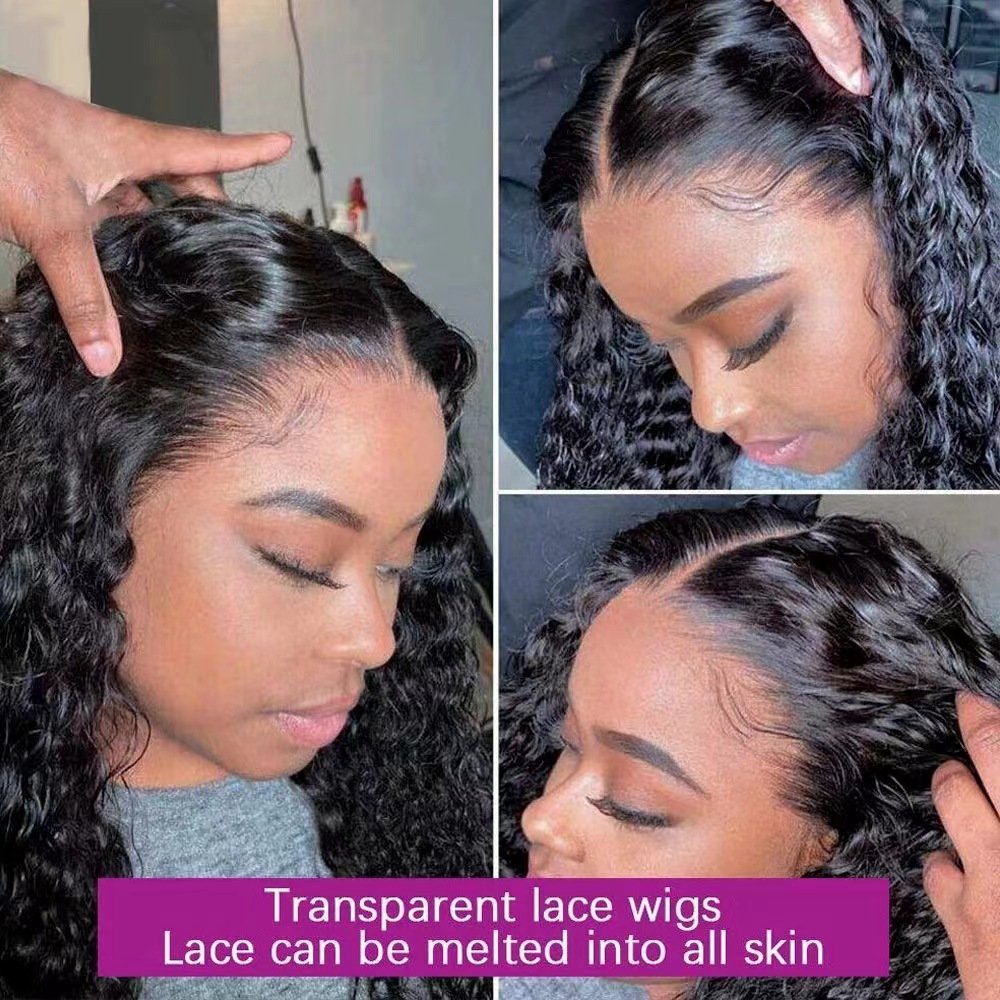 Human hair water wave lace front wig perruque avec lace sans colle deep roll HD transparent lace no cheical wigs bone