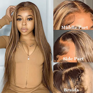 13X4 Frontal #P4-27 Hilight Silky Straight Indian Human Hair Wig For Black Women Factory Wholesale Cheap Wig