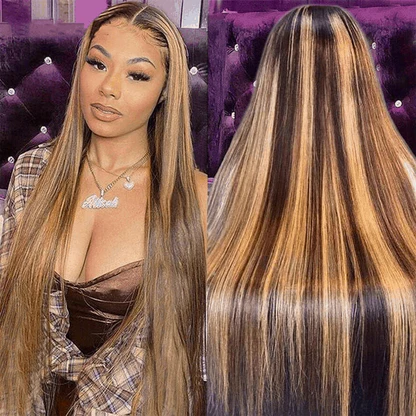13X4 Frontal #P4-27 Hilight Silky Straight Indian Human Hair Wig For Black Women Factory Wholesale Cheap Wig