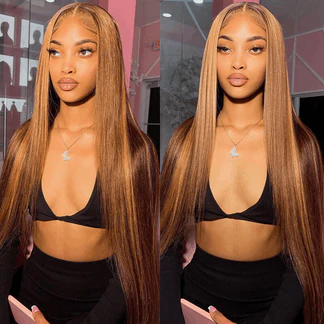 13X4 Frontal #P4-27 Hilight Silky Straight Indian Human Hair Wig For Black Women Factory Wholesale Cheap Wig