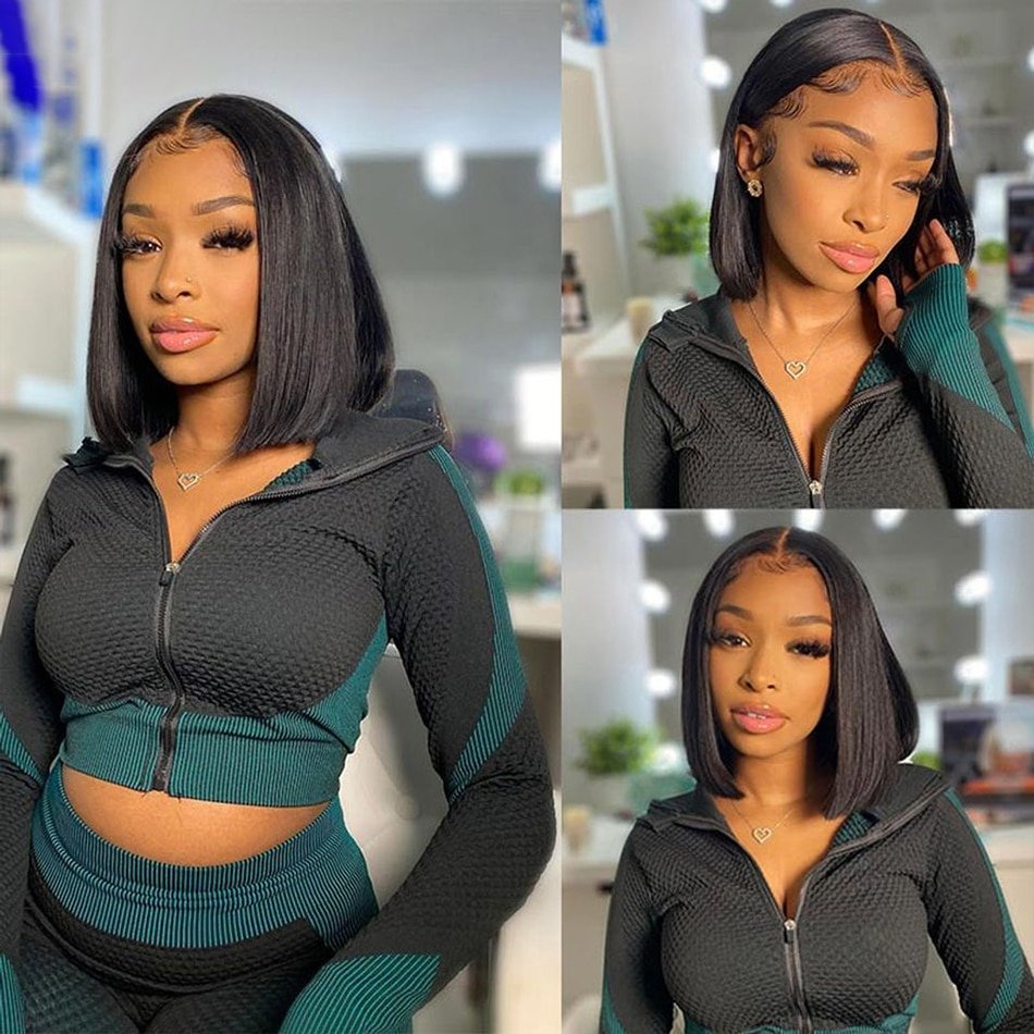 Short Straight Bob Human Hair Wigs for Black Women Human Hair 180 Density Glueless Human Hair Bob Frontal Wigs 4X4 13X4 2X6 3X1