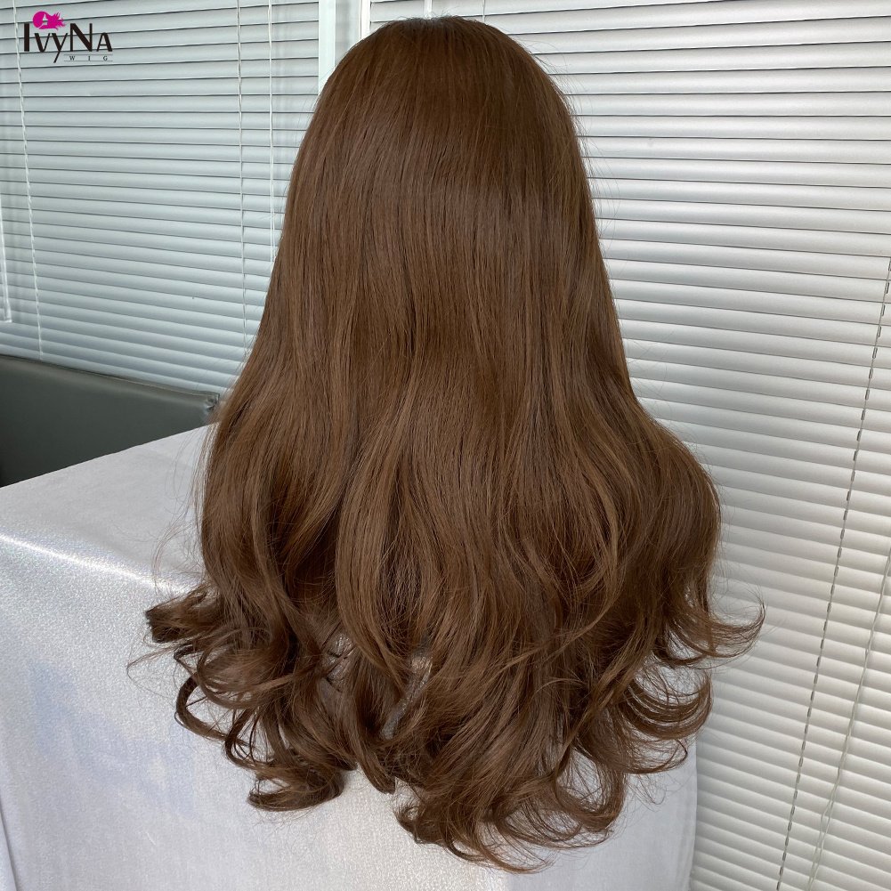 Long 6# Brown Futura 13x6 Synthetic Hair Lace Front Wigs for Black Women Body Wave Heat Resistant Lace Frontal Wig Deep Part