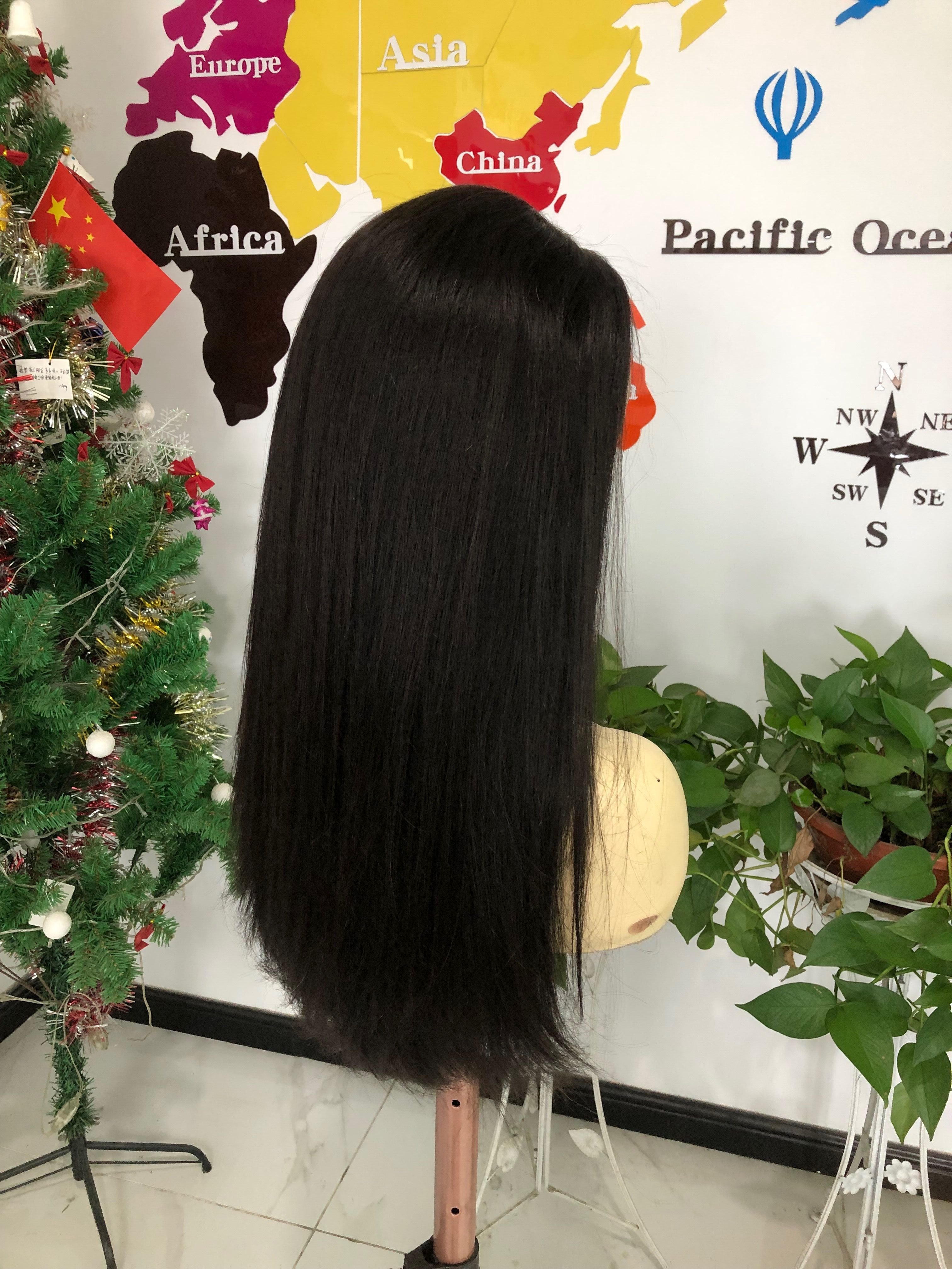 Natural Black Bone Straight Double Drawn Wig 13x4 13x6 Swiss Lace Frontal Virgin Cuticle Aligned Thick End Full Human Hair Wig
