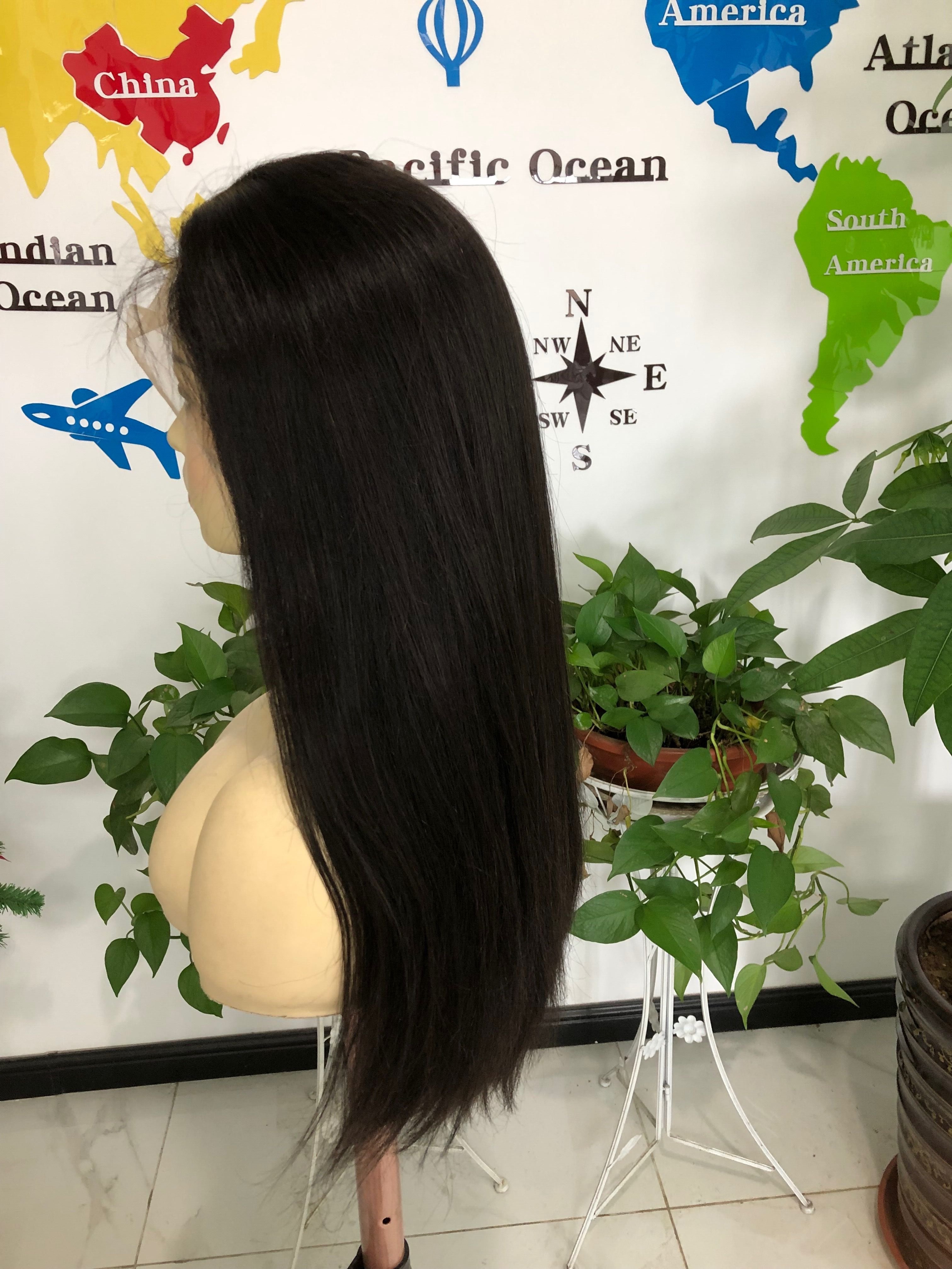 Natural Black Bone Straight Double Drawn Wig 13x4 13x6 Swiss Lace Frontal Virgin Cuticle Aligned Thick End Full Human Hair Wig