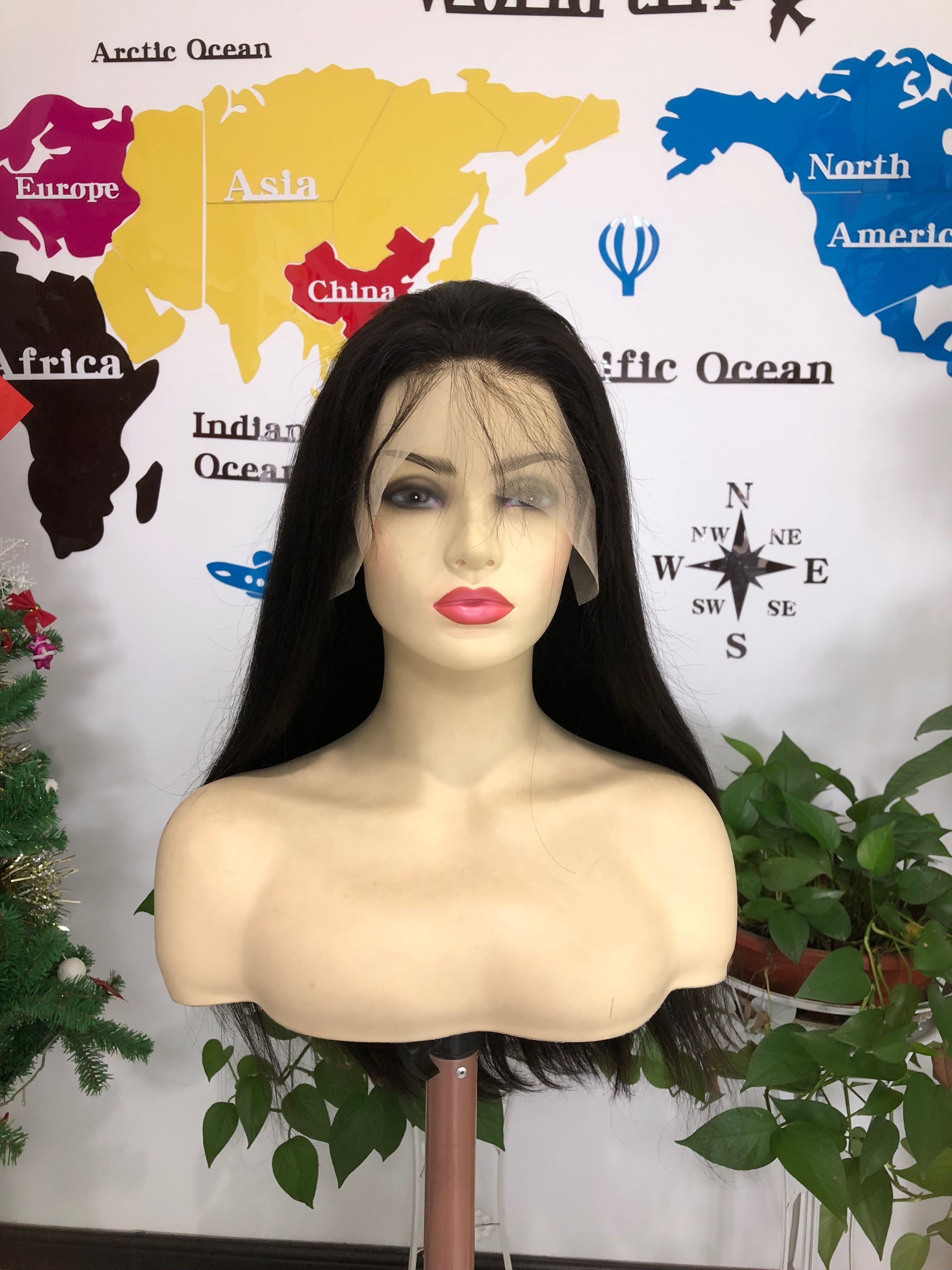 Natural Black Bone Straight Double Drawn Wig 13x4 13x6 Swiss Lace Frontal Virgin Cuticle Aligned Thick End Full Human Hair Wig