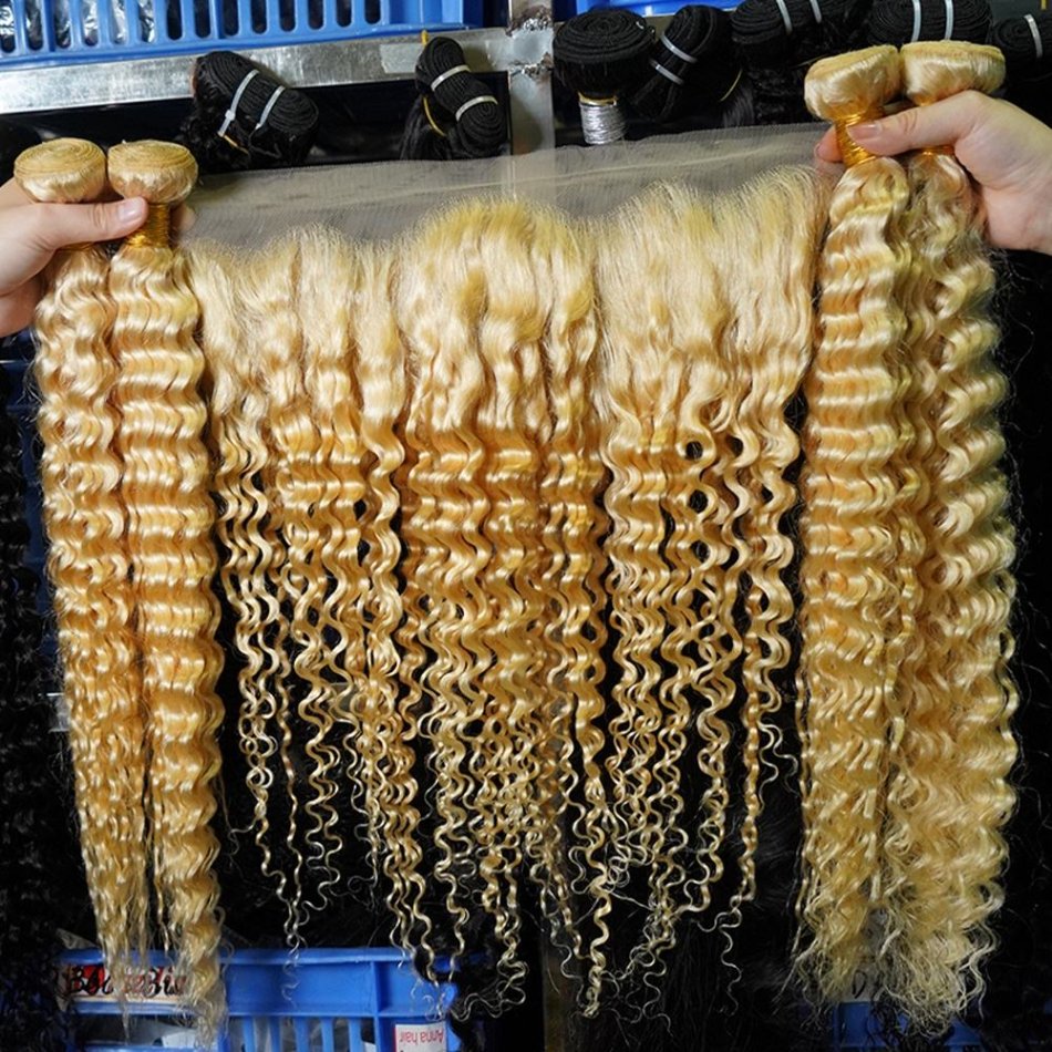 Cheap Wholesale 40 Inch Free Sample Raw Cuticle Aligned Brazilian Extension Deep Wave 613 Virgin Blonde Human Hair Bundles