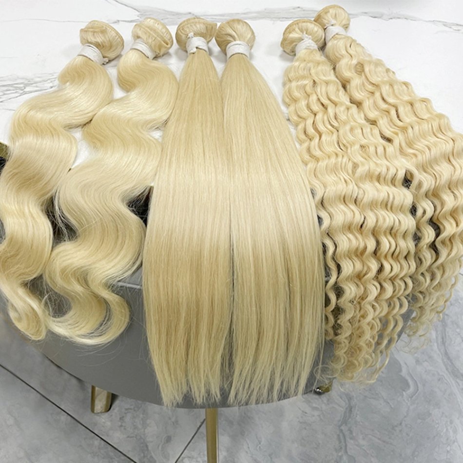 Cheap Wholesale 40 Inch Free Sample Raw Cuticle Aligned Brazilian Extension Deep Wave 613 Virgin Blonde Human Hair Bundles