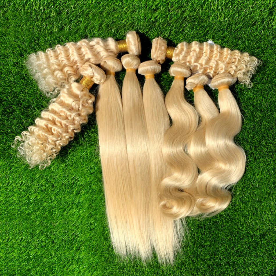 Cheap Wholesale 40 Inch Free Sample Raw Cuticle Aligned Brazilian Extension Deep Wave 613 Virgin Blonde Human Hair Bundles