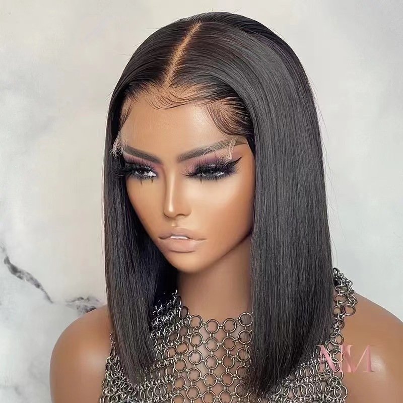 Double Drawn Vietnamese Human Hair Wigs 250 Density HD Lace Frontal Human Wig SDD Bone Straight Short Bob Wigs For Black Women