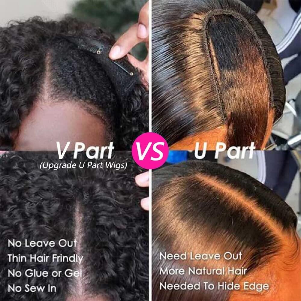 V Part Kinky Curly Human Hair Wigs Non Lace Virgin Hair Wigs Natural Black Color Curly Human Hair Wigs For Sale