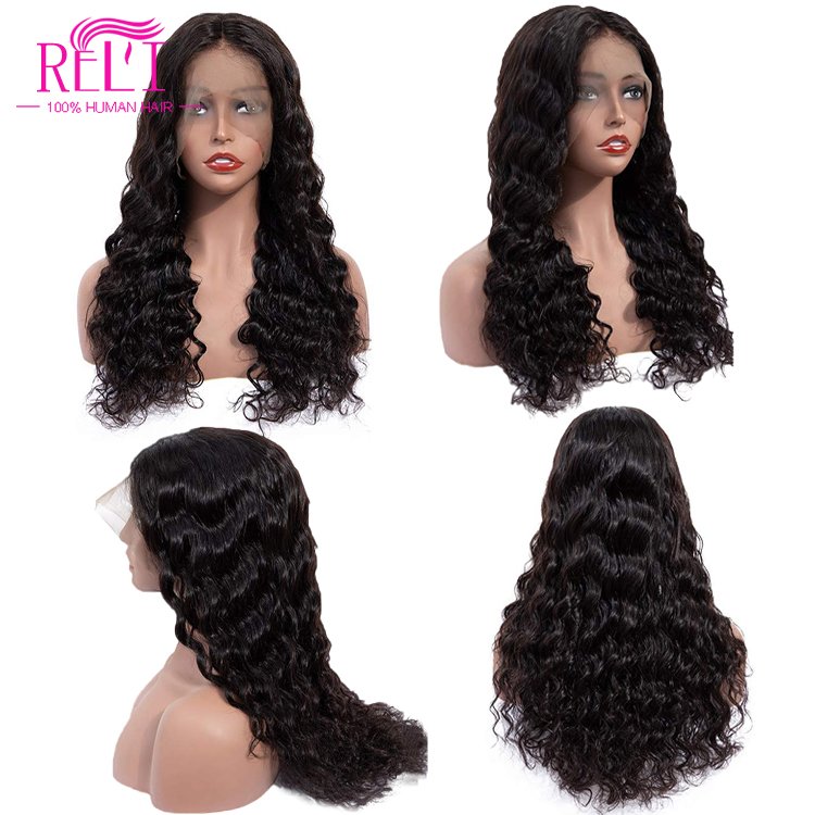 Long length original black loose wave Brazilian scalp lave front human hair wigs