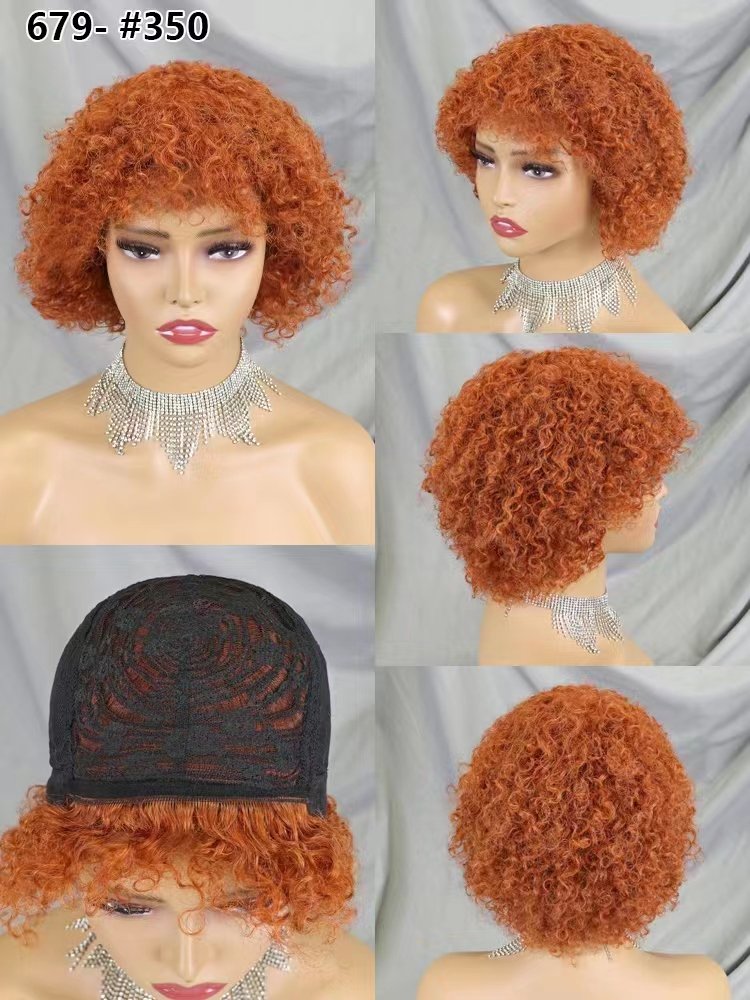 Letsfly Wholesale Cheap Price Colored Afro Wig Deep Curly Human Hair Remy Hairwig Full Machine Made Non Lace Wigs Fast Shipping