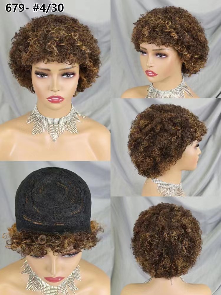 Letsfly Wholesale Cheap Price Colored Afro Wig Deep Curly Human Hair Remy Hairwig Full Machine Made Non Lace Wigs Fast Shipping