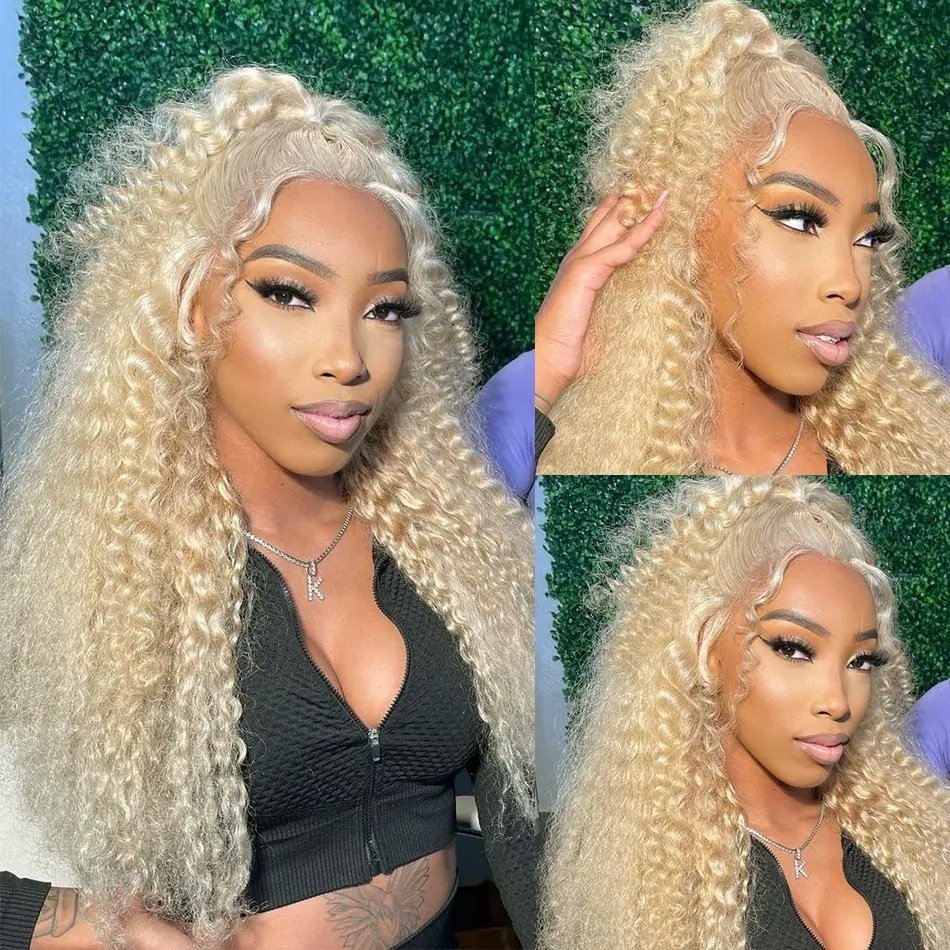 180% 200% Density Raw Virgin Indian Hair 13X6 Lace Front Wigs Human Hair 613 Blonde Deep Wave HD Transparent Lace Frontal Wigs
