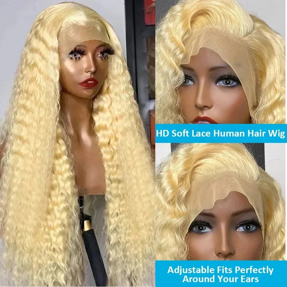 180% 200% Density Raw Virgin Indian Hair 13X6 Lace Front Wigs Human Hair 613 Blonde Deep Wave HD Transparent Lace Frontal Wigs