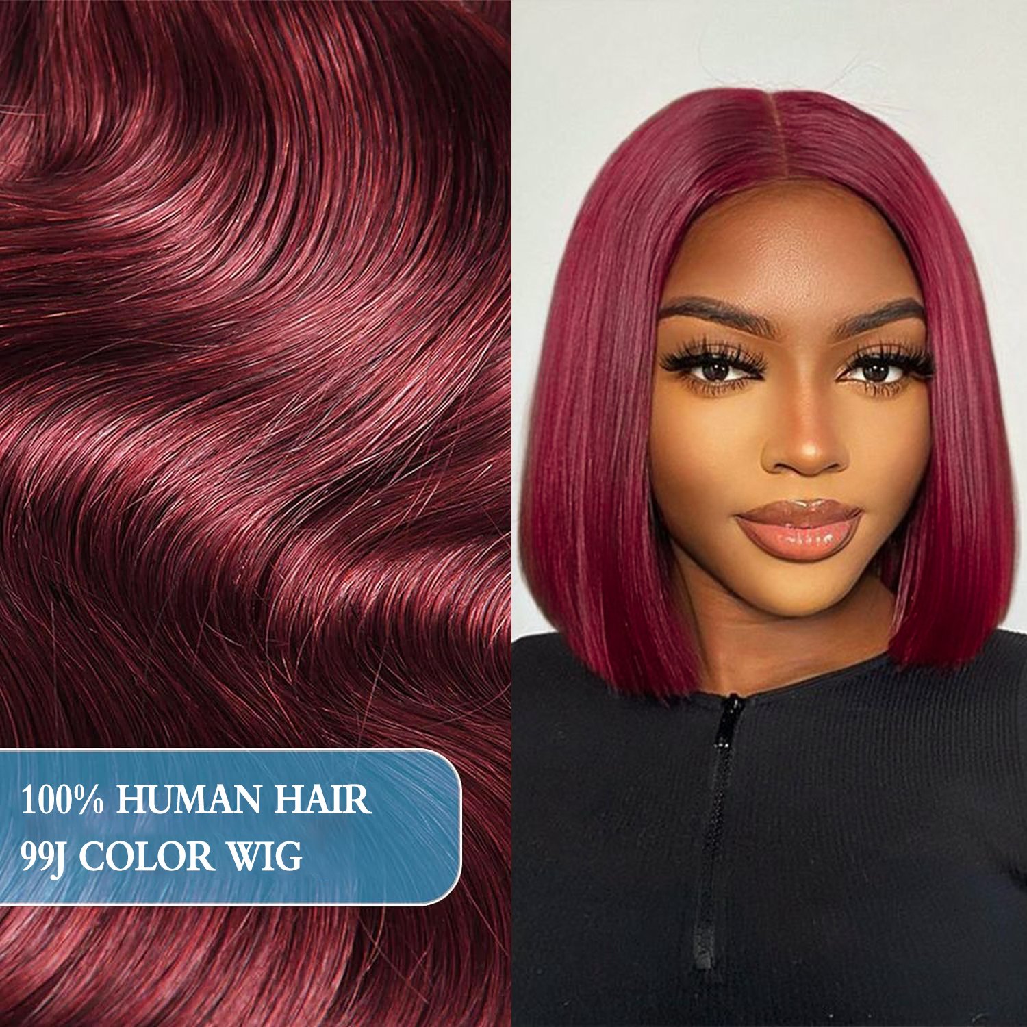 Raw Virgin Transparent 13x4 Lace Frontal Human Hair Wigs,180% Remy Straight 99J Colored Bob Wig Human Hair Lace Frontal