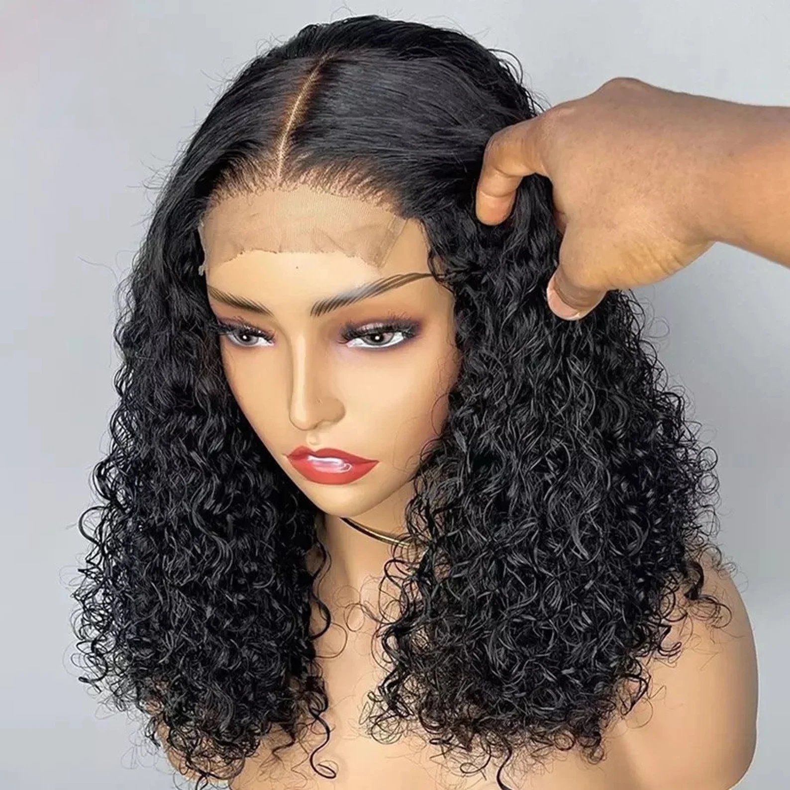 13x4 Transparent Frontal Bob Human Hair Wigs Short Deep Curly 4x4 Lace Closure Wigs With Baby Hair