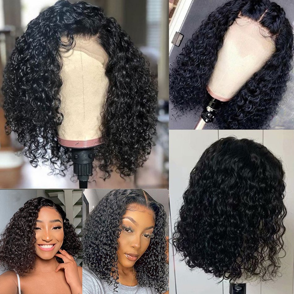 13x4 Transparent Frontal Bob Human Hair Wigs Short Deep Curly 4x4 Lace Closure Wigs With Baby Hair