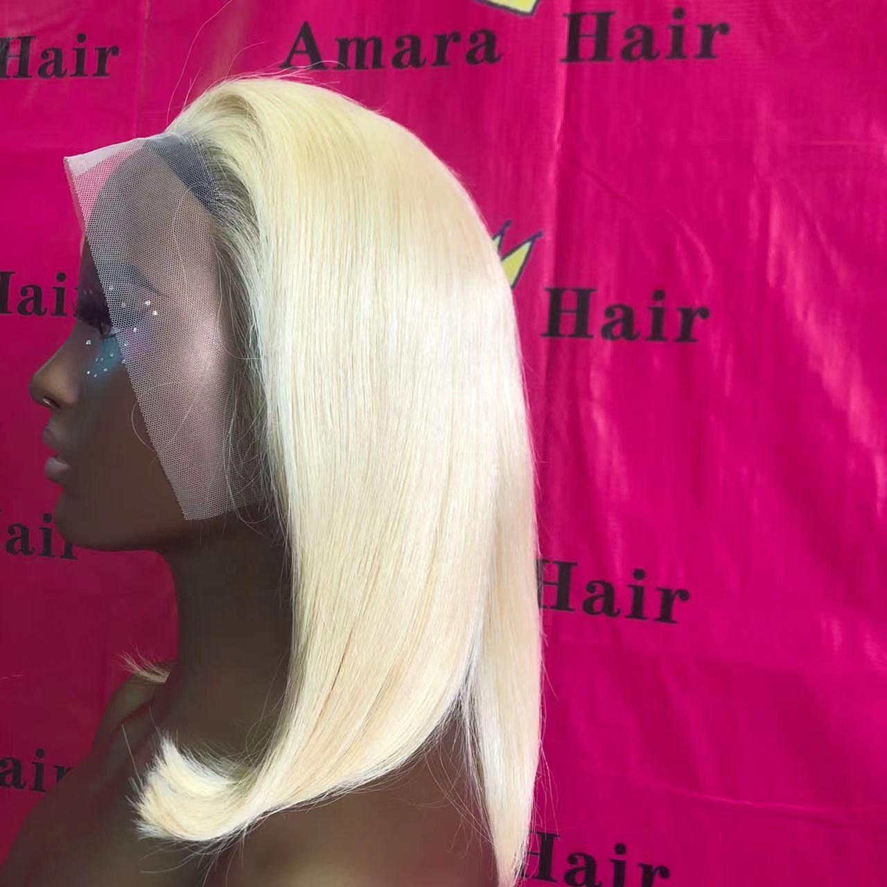 Amara hot selling gold /613 color pixie /bob 13/4x4 lace frontal human hair wig fast delivery in stock 8/10/12 inch bob wigs