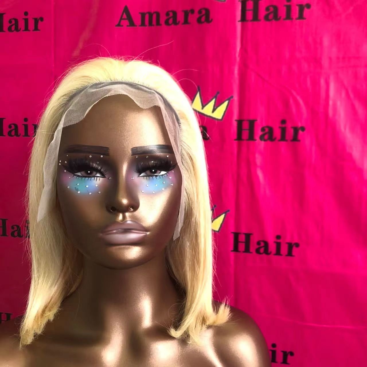 Amara hot selling gold /613 color pixie /bob 13/4x4 lace frontal human hair wig fast delivery in stock 8/10/12 inch bob wigs