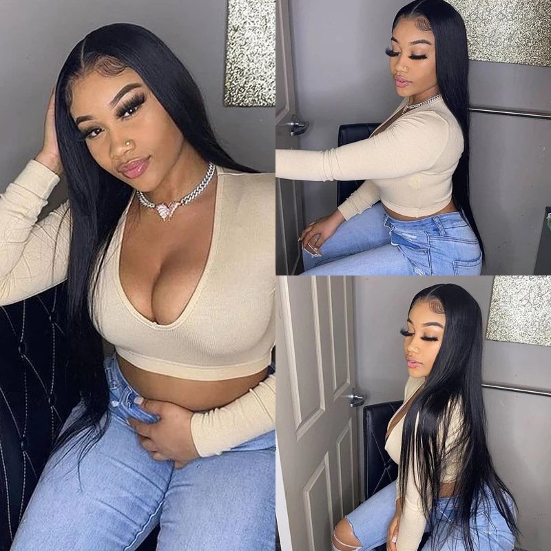 SFM Brand Virgin Hair 13*4 Glueless Lace Front Real Brazilian Human Hair Wig Black Women Pre Pluck HD Lace Wig 100%