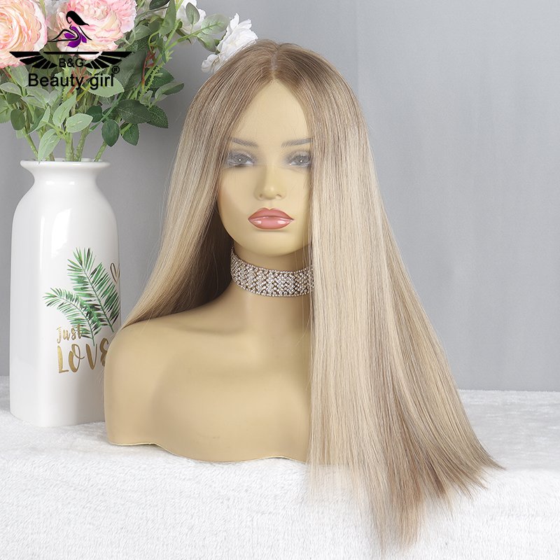 Flat Top Unprocessed Virgin Human Hair Lace Front Jewish Kosher Medical Wigs Balayage Highlights Lace Top Jewish Wigs