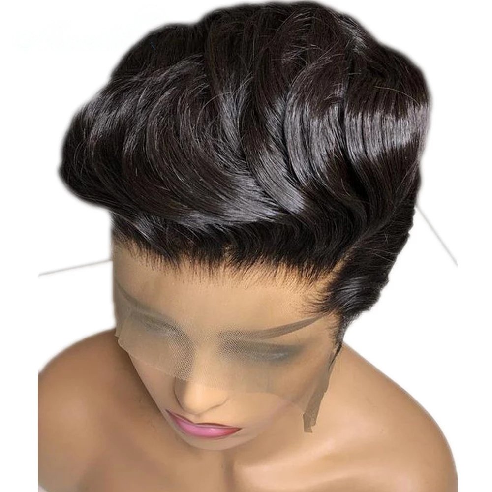 Short Pixie Cut Wig Human Hair 12A Lace Front Human Hair Wigs for Women Natural Black Bob Straight Lace Wigs for Women 8-10"