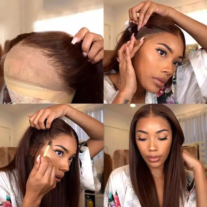 Chocolate Brown Colored Straight Human Hair Wigs Transparent Lace With Baby Hiar For Black Women Lace Front Wigs Hot Sale