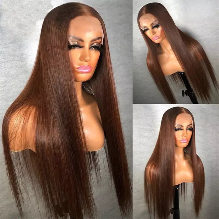 Chocolate Brown Colored Straight Human Hair Wigs Transparent Lace With Baby Hiar For Black Women Lace Front Wigs Hot Sale