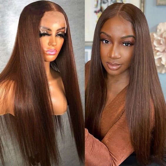 Chocolate Brown Colored Straight Human Hair Wigs Transparent Lace With Baby Hiar For Black Women Lace Front Wigs Hot Sale