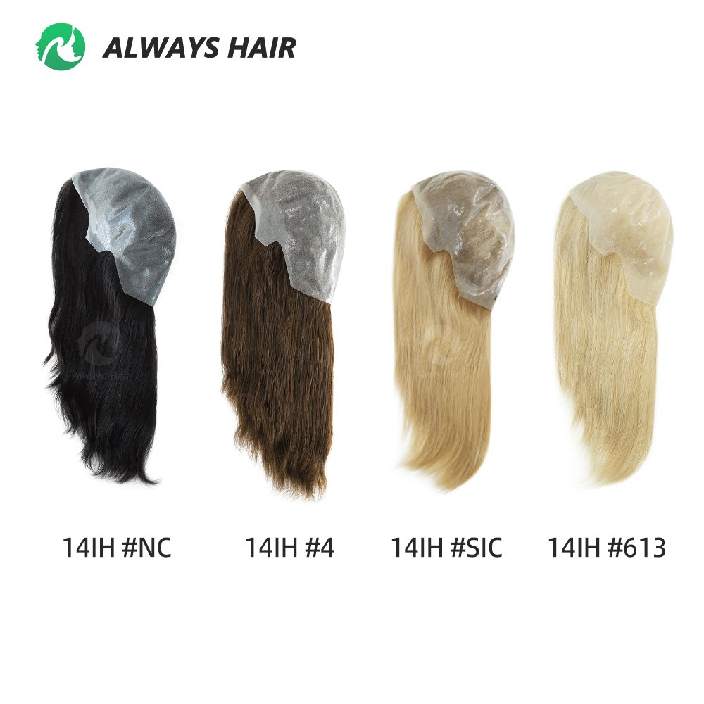 14" Hand Tied Straight Human Hair Wig Highlight in Dark Colors Long Length with 130% Density Average Cap Size Thin Skin Full Wig