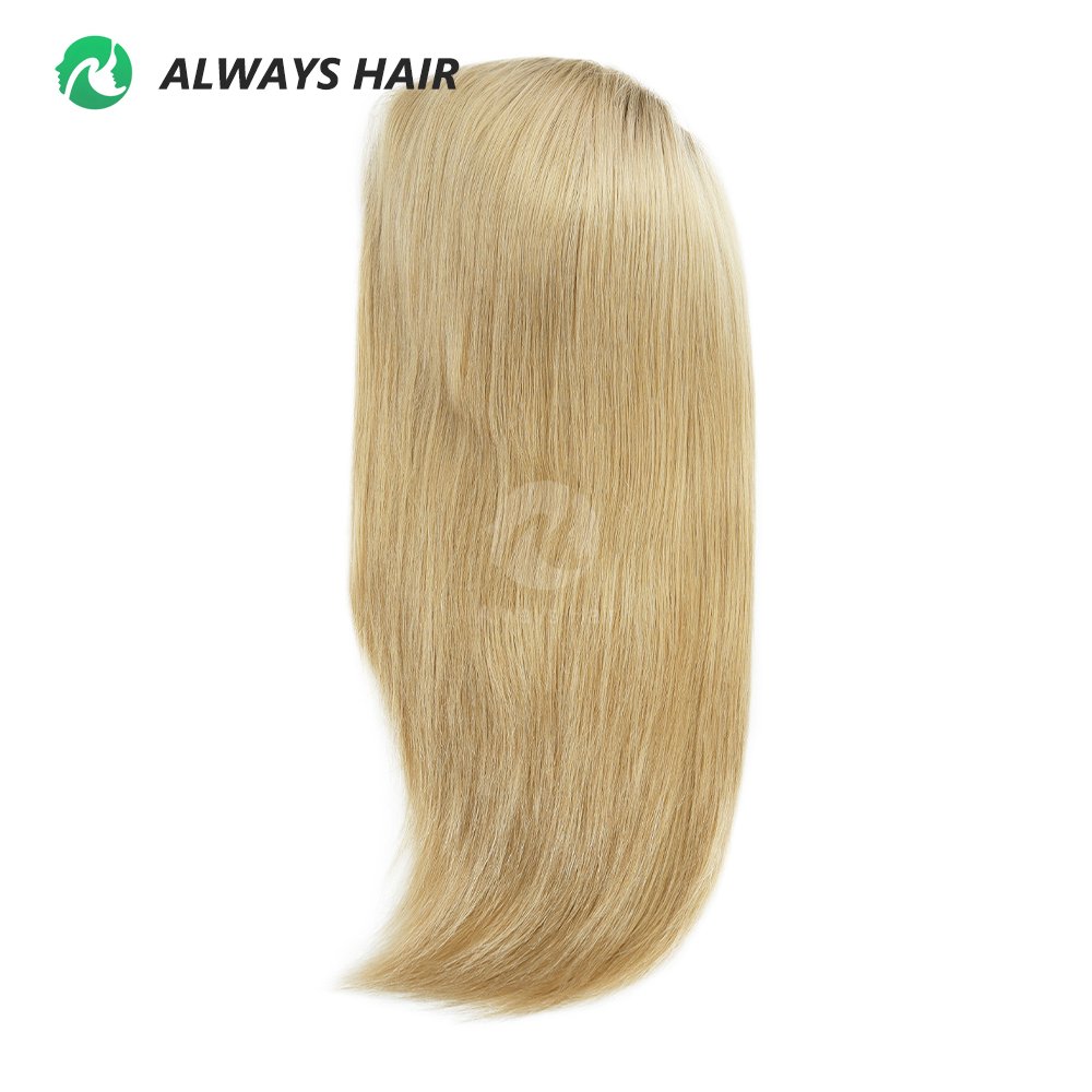 14" Hand Tied Straight Human Hair Wig Highlight in Dark Colors Long Length with 130% Density Average Cap Size Thin Skin Full Wig