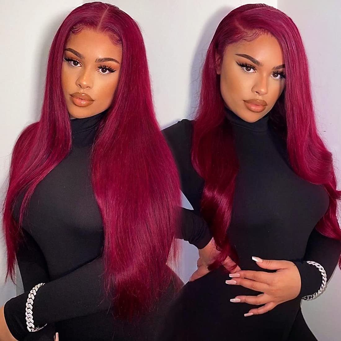 13x4 Straight 99J Frontal Wigs Burgundy Lace Front Wigs Colored Red Lace Front Human Hair Wigs for Black Women