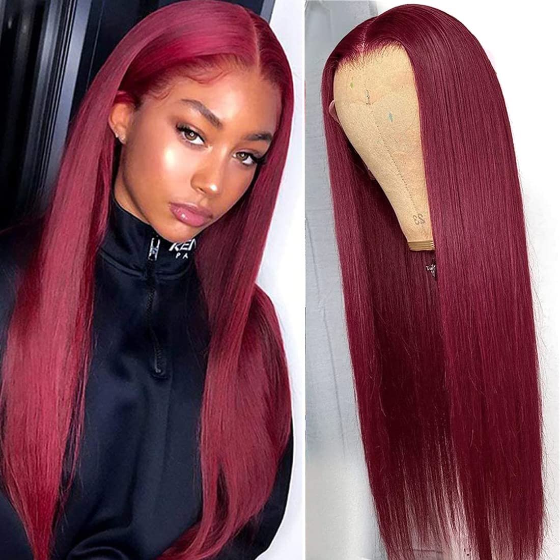 13x4 Straight 99J Frontal Wigs Burgundy Lace Front Wigs Colored Red Lace Front Human Hair Wigs for Black Women