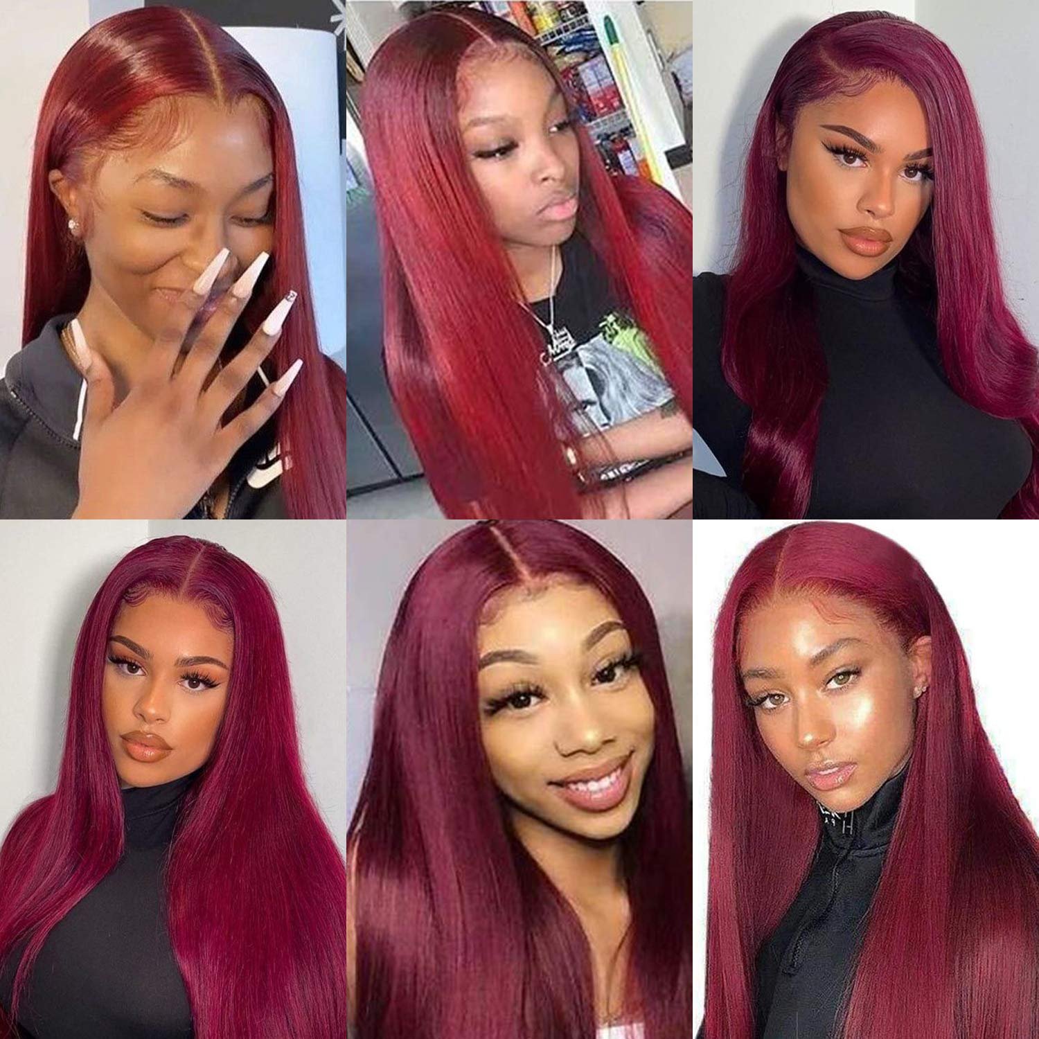 13x4 Straight 99J Frontal Wigs Burgundy Lace Front Wigs Colored Red Lace Front Human Hair Wigs for Black Women