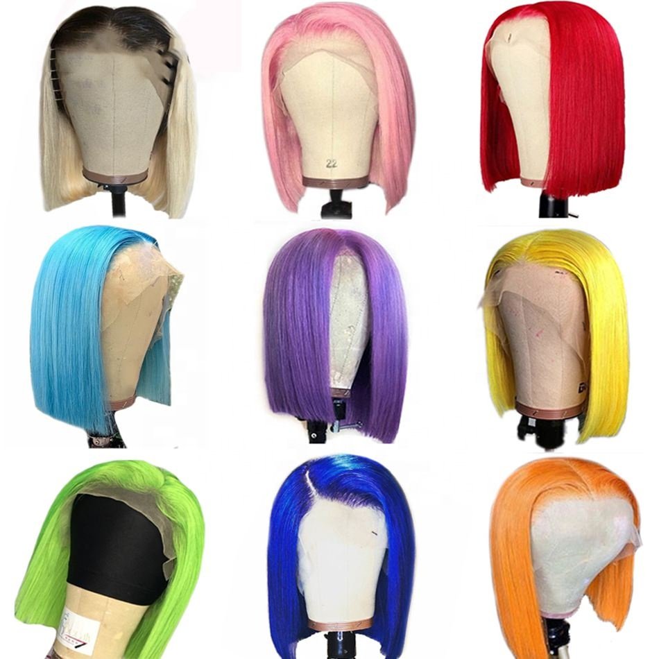 Wholesale Colored Short Bob Wig Brazilian Hair Lace Front Full Lace Human Hair Wigs for Women Hd Wig Transparent Small 8-14inch