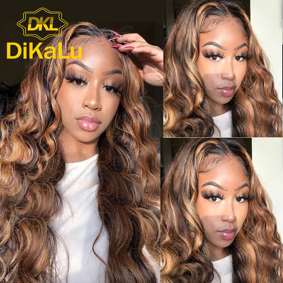 4/27 Highlight Human Hair Lace Front Wigs For Women HD Transparent Lace Body Loose Wave Virgin Human Hair Wigs 180% Density