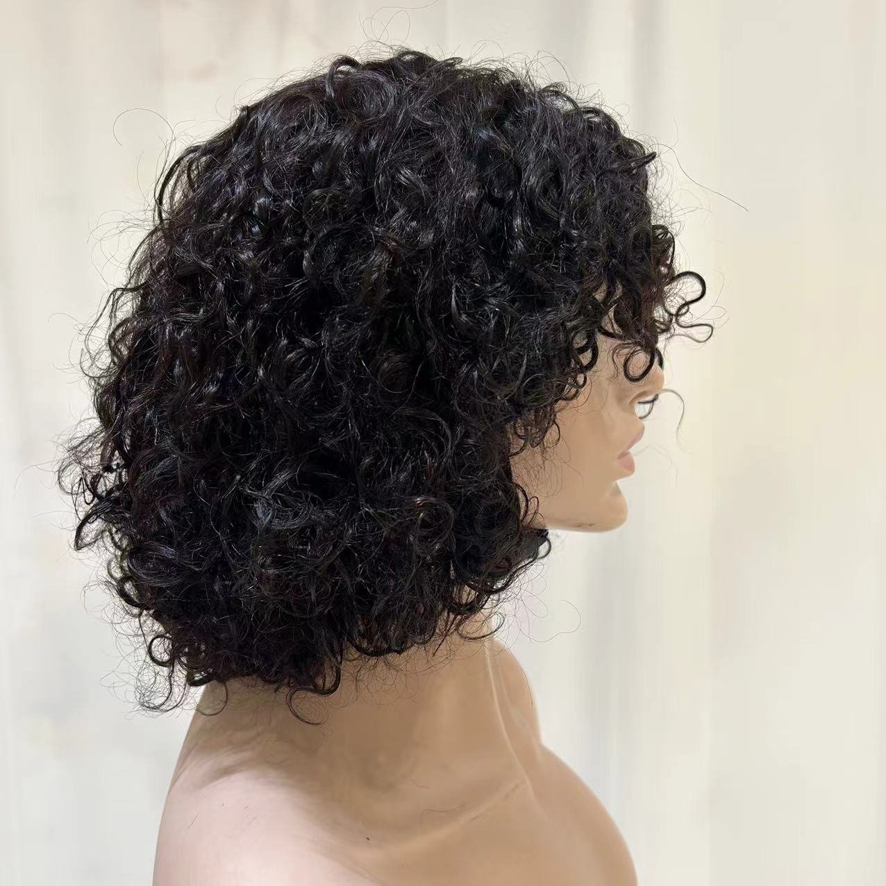 Ghrehair natural Short Wigs Human Hair machine weft made water Curly Bob Wigs perruques naturel cheveux humain high density