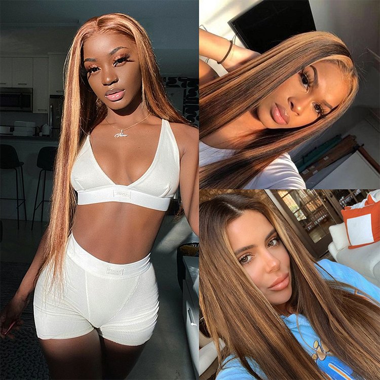 RUILI 100% Virgin Brazilian Human Hair Frontal Wigs Highlight Wigs Ombre Piano Color Human Hair Hd Lace Front Wigs