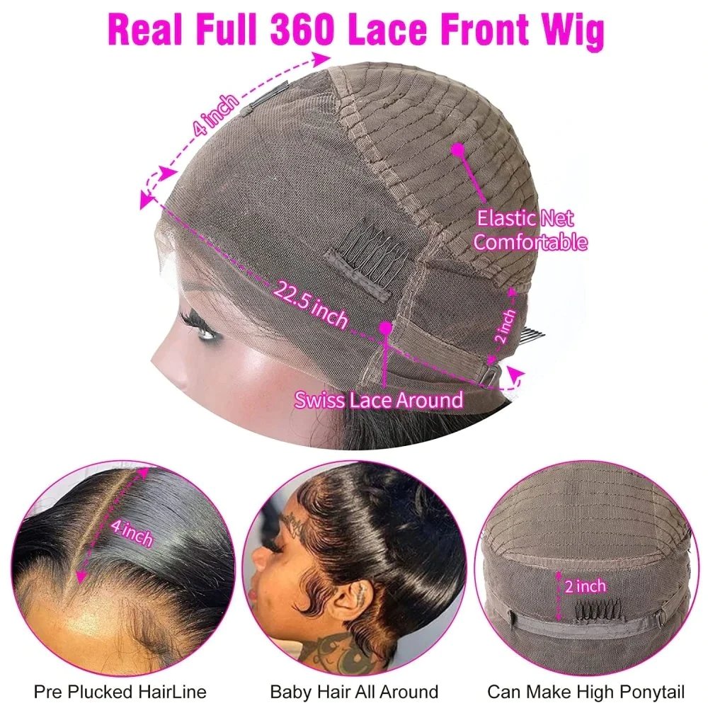 Royce Vendor Virgin Cuticle Aligned Brazilian Human Hair HD Lace Frontal Wig,34 Inch 360 Full Lace Front Human Hair Wigs
