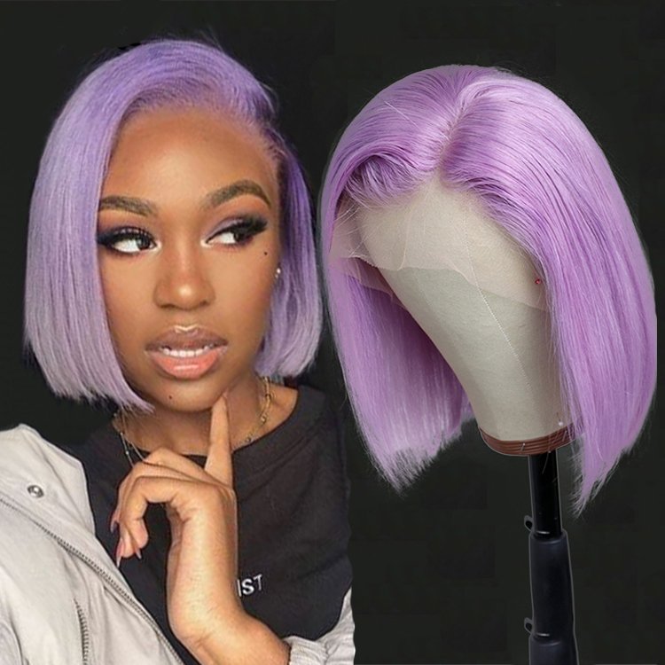 Pink Red Gray Green Blue Purple Yellow Orange Frontal Lace Wigs 100% Virgin Human Hair Wig Short Hair Woman Colored Bob Wig