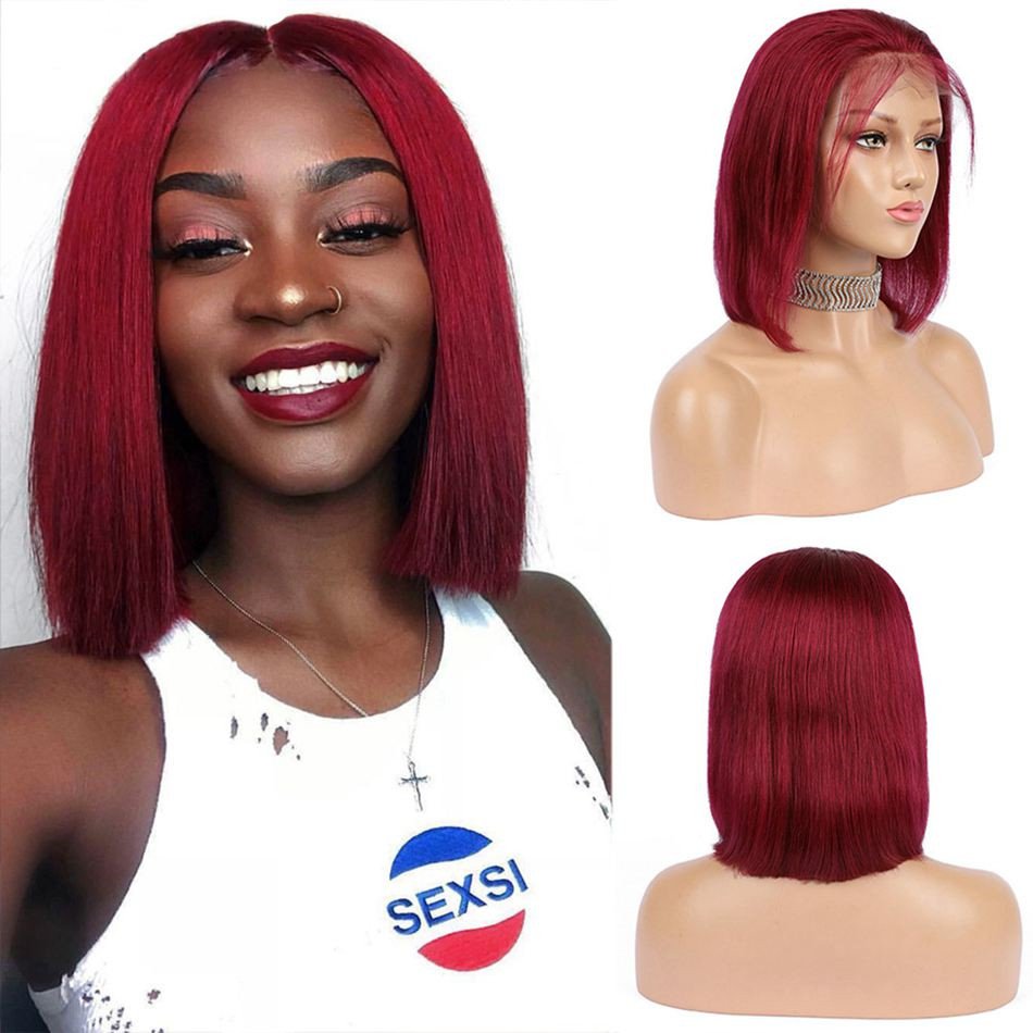 Pink Red Gray Green Blue Purple Yellow Orange Frontal Lace Wigs 100% Virgin Human Hair Wig Short Hair Woman Colored Bob Wig