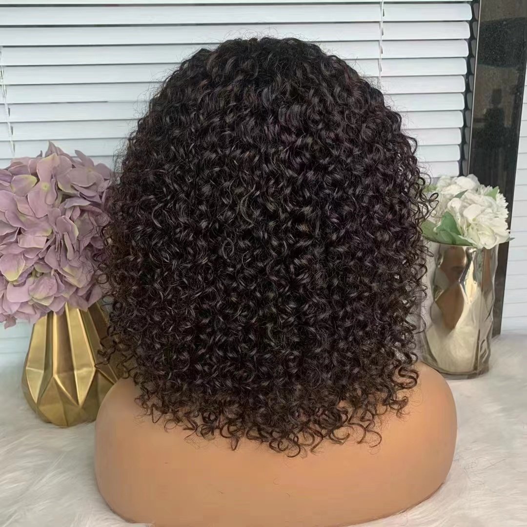 ON SALE Wholesale stock African American curly BOB wigs full machine made cheap pixie curl human hair wig with bang