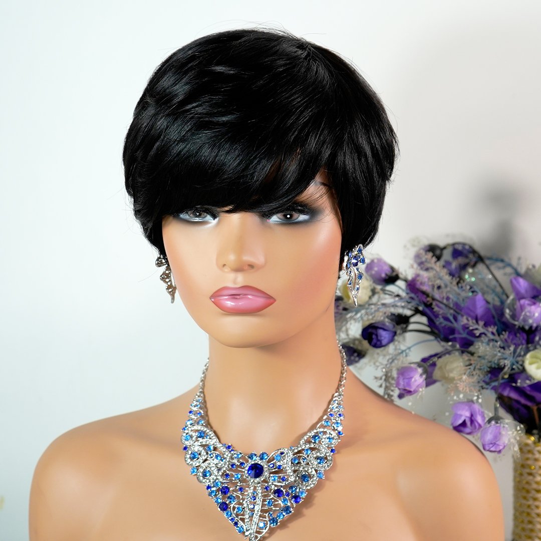 Pre Plucked Indian Virgin Ginger Orange Straight Short Pixie Cut Human Hair Wigs for Black Women
