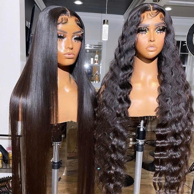40inch loose deep Human Hair Wig,Raw Indian Hair Peruvian Swiss Lace Closure Front Wig,13x6 HD Lace Frontal Wigs For Black Women